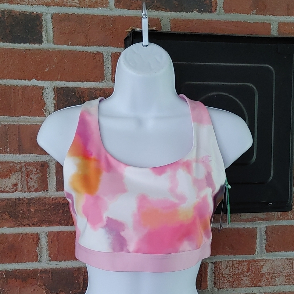 Champion Pink and Orange Lined Tie-Dye Sports Bra Size M